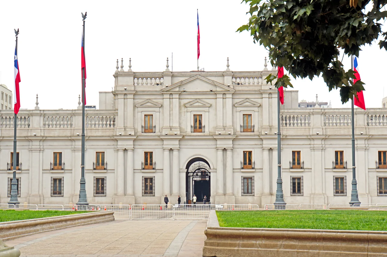 La Moneda (Presidential Palace), Constitution Plaza. It was originally a colonial mint house. Construction began in 1784 and was opened in 1805. The production of coins in Chile took place at La Moneda from 1814 to 1929. It became the seat of government in 1845.
 It also houses the offices of three cabinet ministers: Interior, General Secretariat of the Presidency and General Secretariat of the Government.