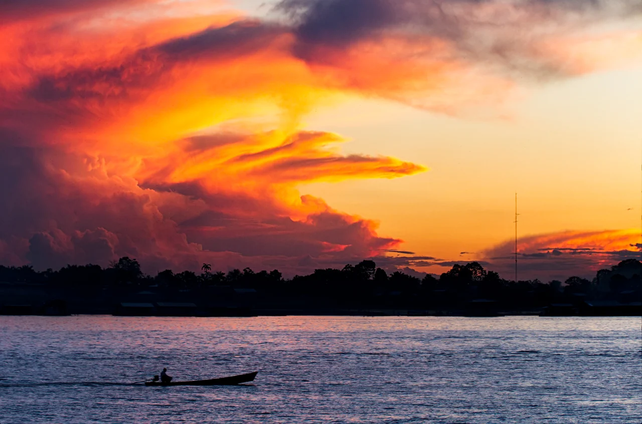 Beautiful sunset over the Amazon river near Leticia, Colombia