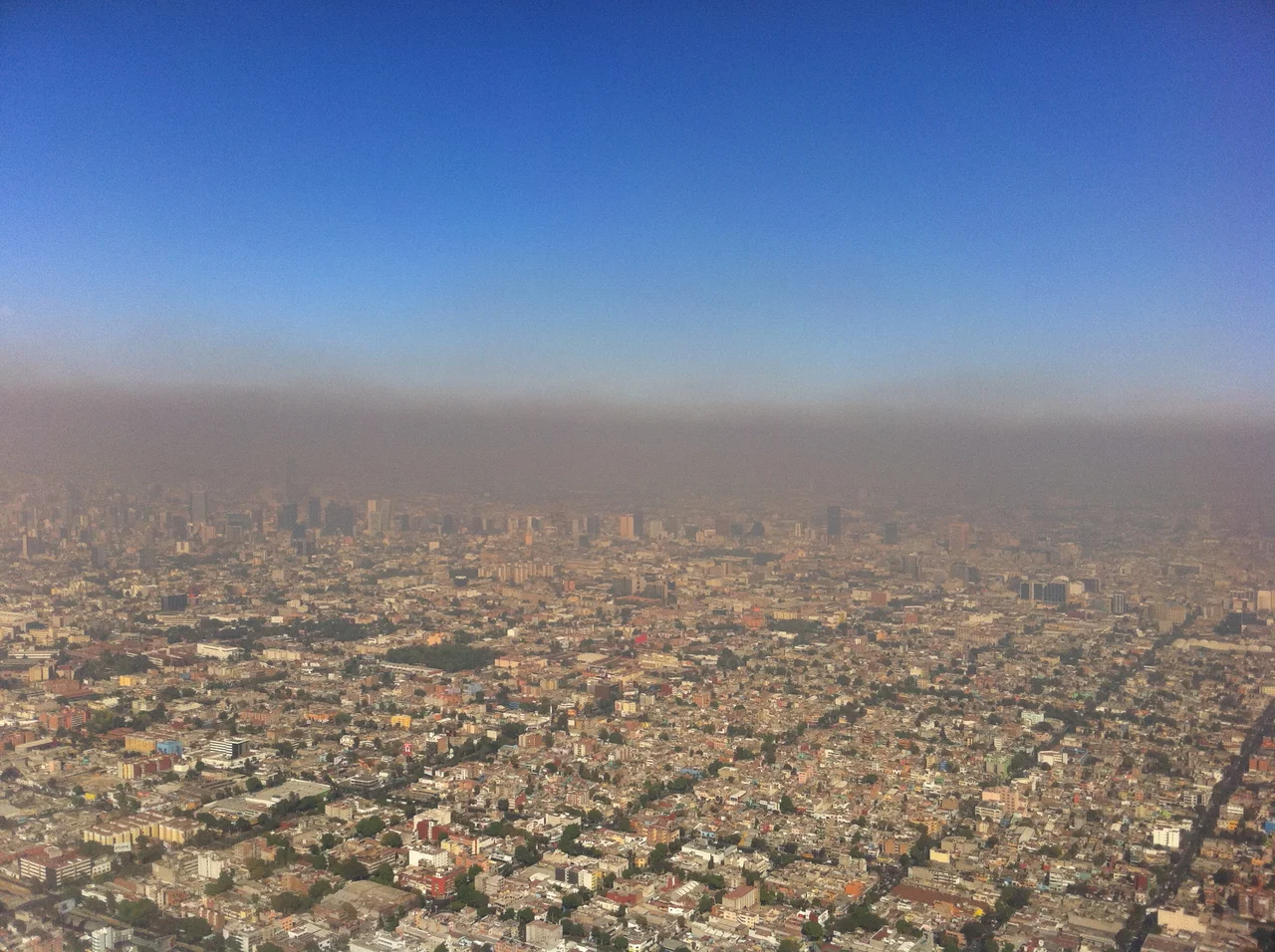 Aerial View of Photochemical Smog  Pollution Over Mexico City