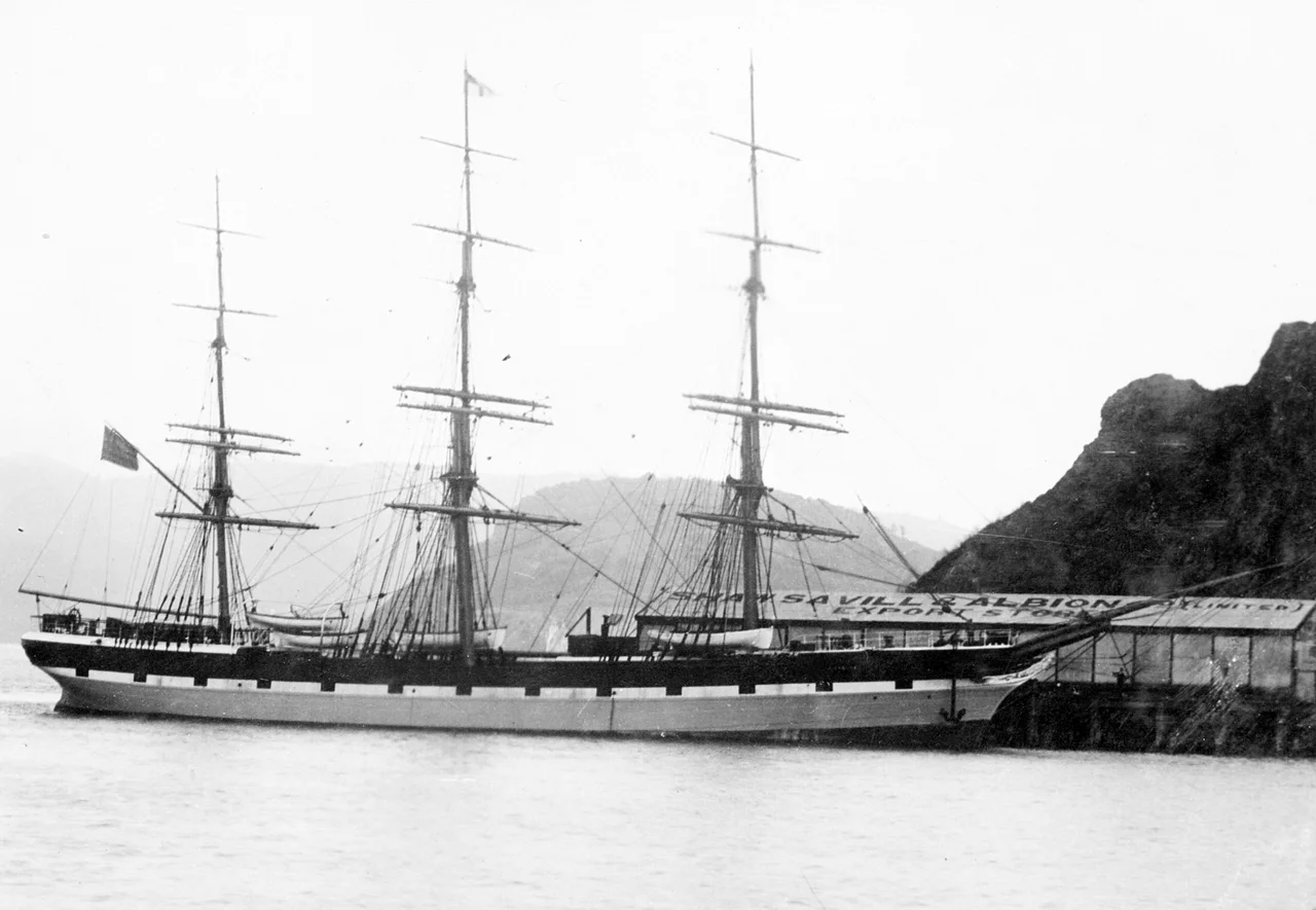 The windjammer Euterpe at Port Chalmers, Otago, New Zealand in 1883, later renamed the Star of India..