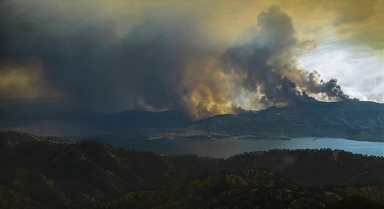 The Hennessey and Spanish Fires burn towards Lake Berryessa on Aug. 18, 2020.