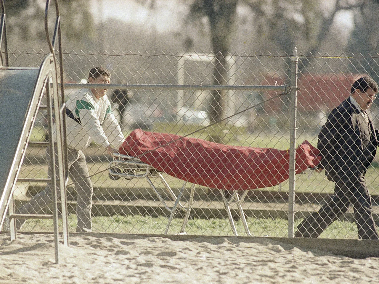 Image depicts the body of Cleveland Elementary School shooting perpetrator upon a gurney