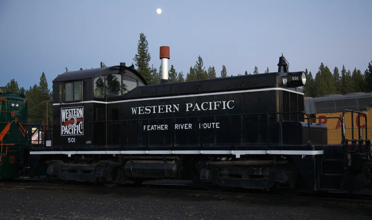 This GM Electro-Motive Division SW1 600-hp diesel-electric locomotive is in the Western Pacific Railroad Museum in Portola, CA. I couldn't find out when it was built, but the model was built from 1938 to 1953.