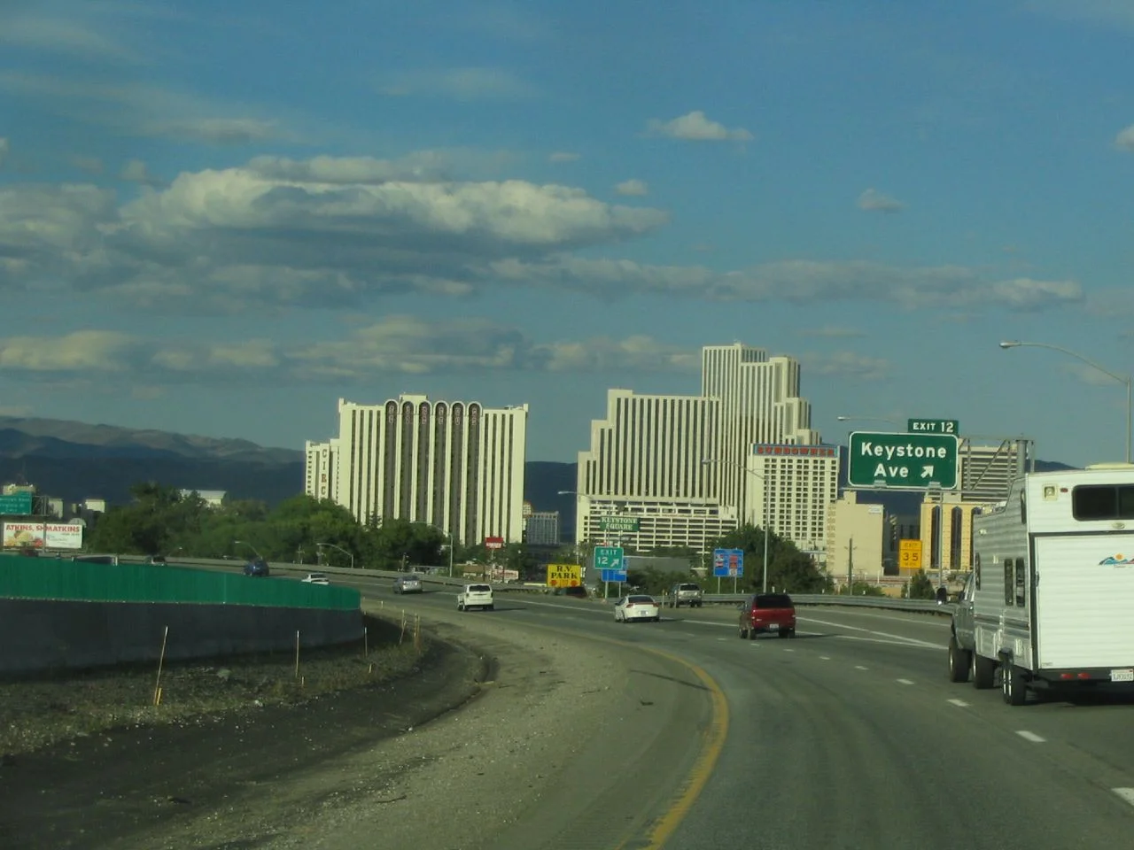 Reno is a city in the US state of Nevada. Known as "The Biggest Little City in the World", Reno is famous for its casinos and as the birthplace of Caesars Entertainment Corporation. The city is situated in the northwestern part of the state and is the county seat of Washoe County. Reno is the most populous Nevada city outside of the Las Vegas metropolitan area. As of the 2010 census, the city had a population of 225,221 making it the fourth most populous city in the state after Las Vegas, Henderson, and North Las Vegas. The city sits in a high desert at the foot of the Sierra Nevada and its downtown area (along with Sparks) occupies a valley informally known as the Truckee Meadows.
Reno is part of the Reno–Sparks metropolitan area which consists of all of both Washoe and Storey counties and has a 2013 estimated population of 437,673. making it the second largest metropolitan area in Nevada.
en.wikipedia.org/wiki/Reno,_Nevada
en.wikipedia.org/wiki/Wikipedia:Text_of_Creative_Commons_...