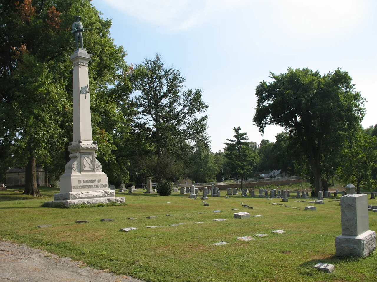 Forest Hill Cemetery, Kansas City, Missouri. Confederate memorial to Battle of Westport. Major General Joseph O. Shelby is buried at its foot. Photo by poster in September 2007.