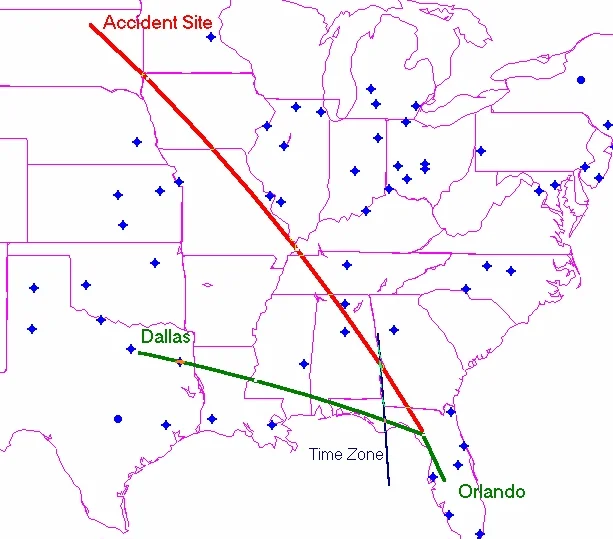 Ground track of N47BA prior to crash