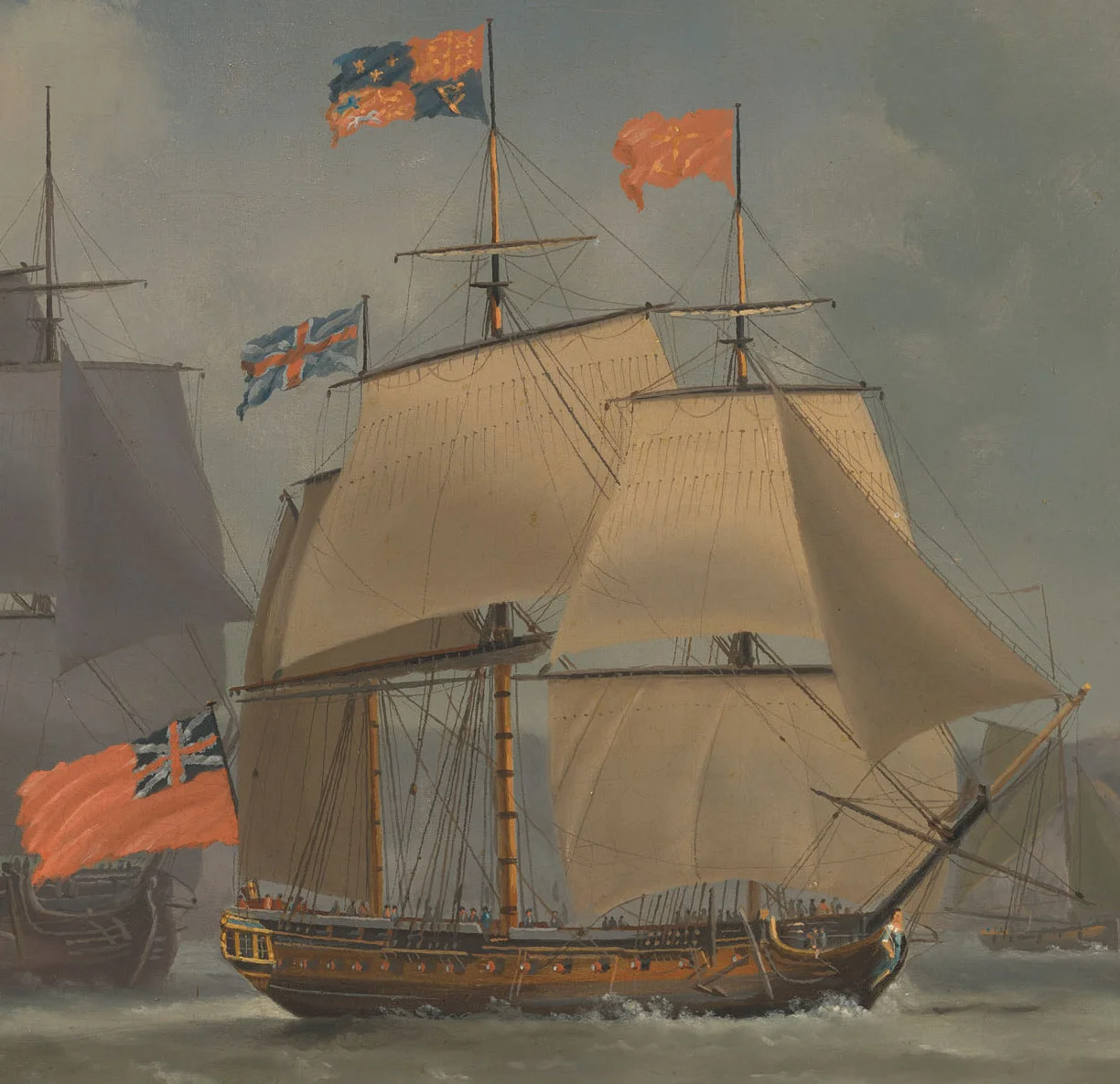 The Royal visit of H.M. King George III and H.M. Queen Charlotte to Plymouth Dockyard, Plymouth, 18th August 1789
The King in HMS Southampton reviewing the fleet under the command of Rear-Admiral of the Blue, Sir Richard Bickerton
4 of 4
Series depictsː The Royal visit of H.M. King George III and H.M. Queen Charlotte to Plymouth Dockyard, Plymouth, 18th August 1789: Their Majesties the King and Queen arriving at Plymouth Sound aboard H.M.S. Southampton with H.M.S. Magnificent in attendance; and Their Majesties proceeding in the Royal barge to visit the fleet; and The King in H.M.S. Southampton reviewing the fleet under the command of Rear-Admiral of the Blue, Sir Richard Bickerton; and View of Plymouth Dockyard with H.M.S. Impregnable, the flagship of Rear-Admiral of the Blue, Sir Richard Bickerton, lying in Plymouth Sound.

more information