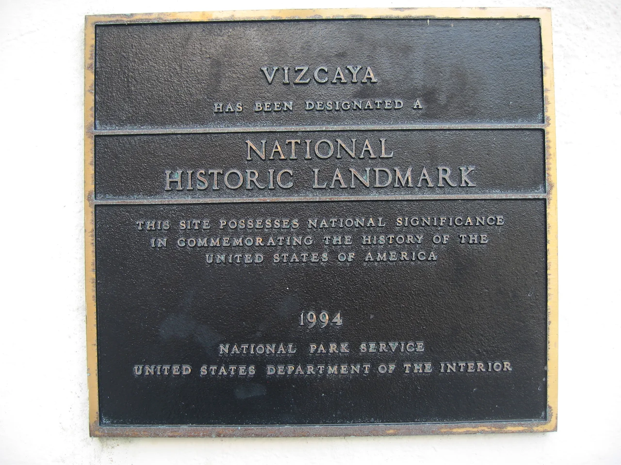 Plaque at Vizcaya Museum & Gardens, 3251 South Miami Avenue, Miami, Florida.