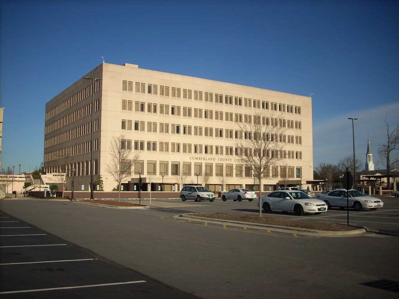 Rear view of the Cumberland County Courthouse in Fayetteville, NC