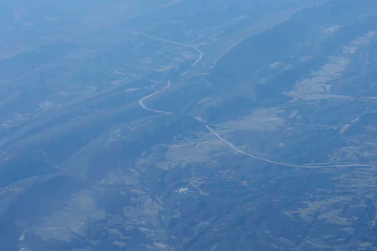 Aerial view of U.S. Route 48 crossing the Allegheny Front near Moorefield, West Virginia in 2021