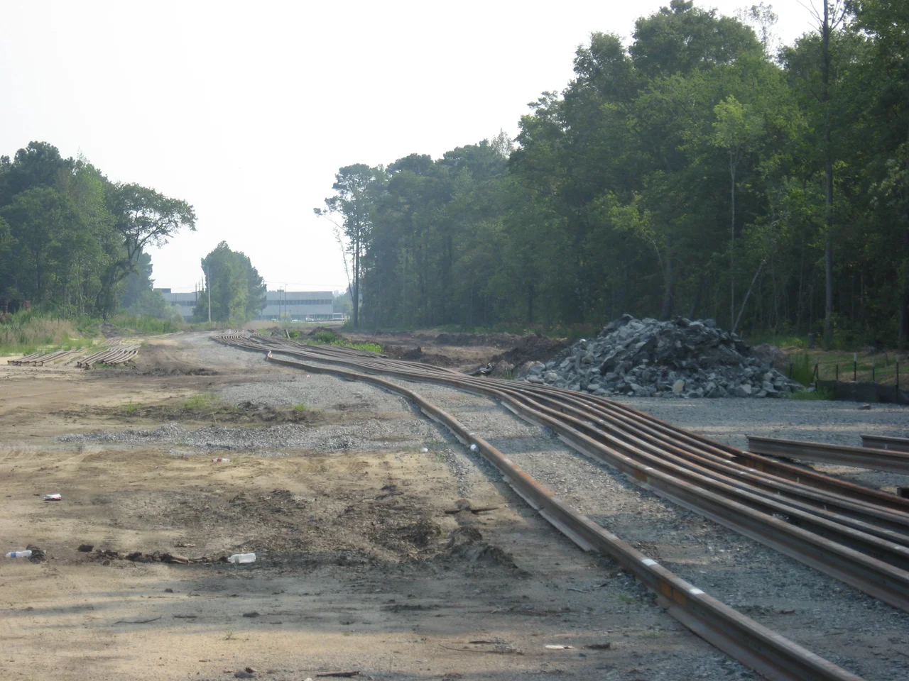 Rail spur construction at the Global TransPark. Construction is set to be complete in 2012, which will provide GTP businesses with direct rail access to the Port of Morehead City, North Carolina.