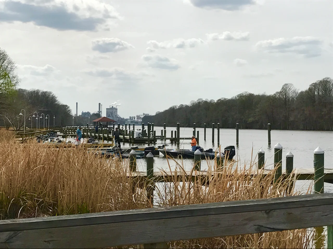 Roanoke River in Plymouth, North Carolina. The Domtar Paper Company paper/saw mill is in the background.