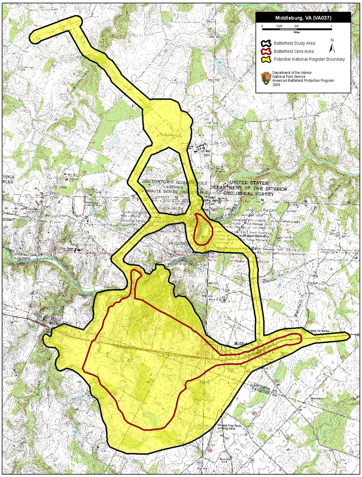 Map of battlefield core and study areas.