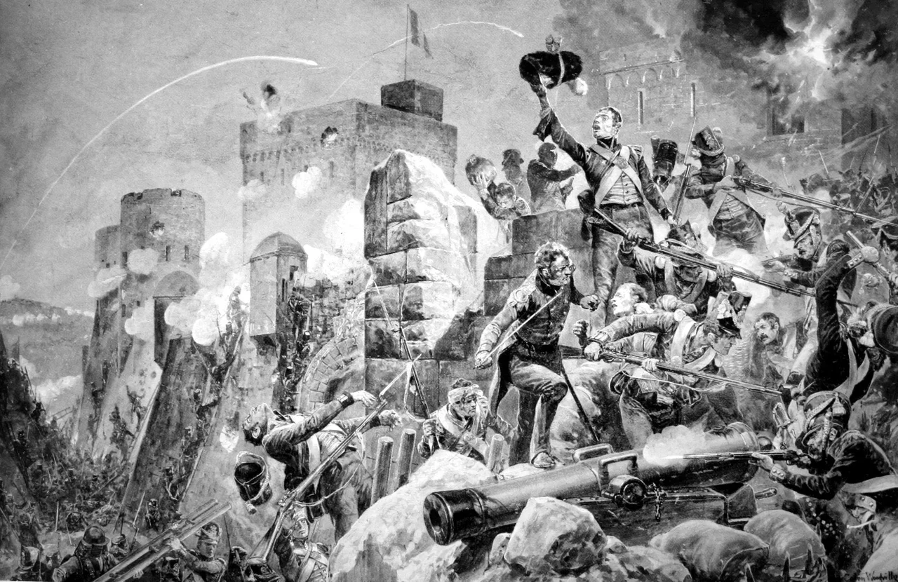 "The Devil's Own" 88th Regiment at the Siege of Badajoz.
Watercolour en grisaille by Richard Caton Woodville Jr. (1856-1927)