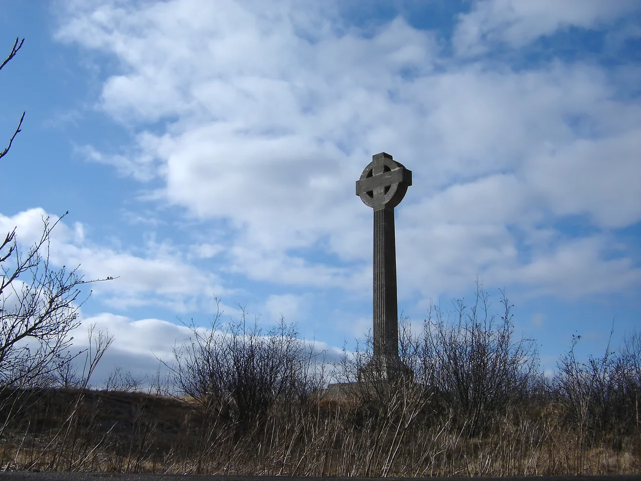 The Celtic memorial cross on Partridge Island, New Brunswick, Canada. The cross was erected in 1927 to commemorate the thousands of Irish immigrants who were quarantined on Partridge Island during the 1840s as a result of a Typhus epidemic.