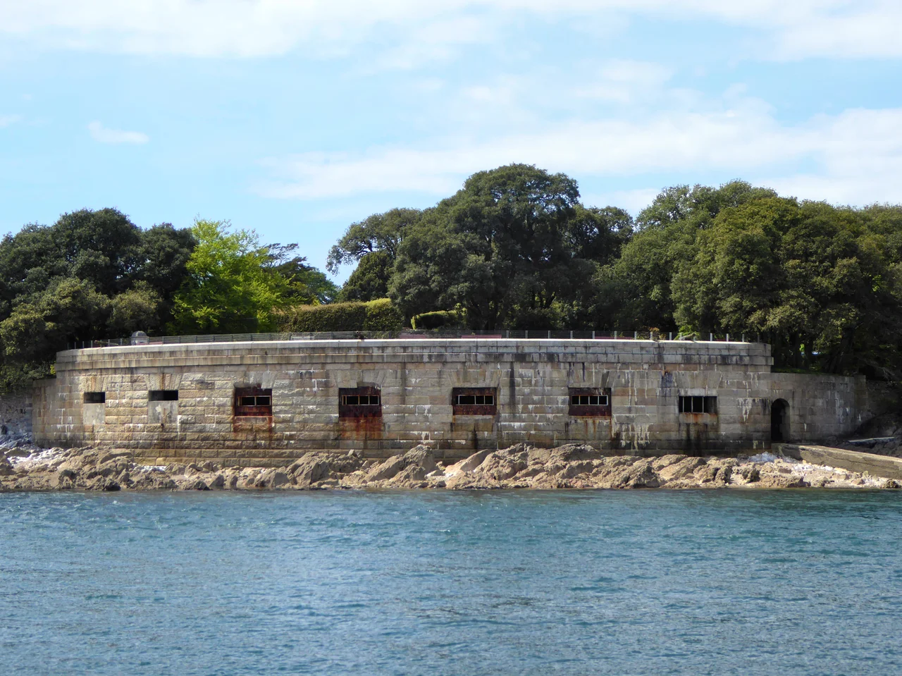 Tudor blockhouse in the gardens at Mount Edgcumbe, Cornwall overlooking the mouth of the River Tamar.