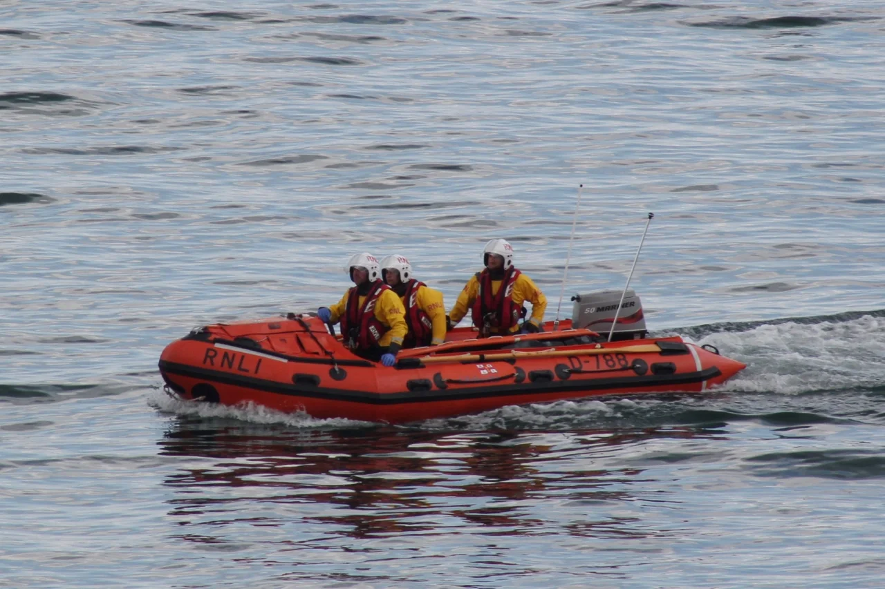 The Torbay inshore lifeboat D-788 Leslie & Mary Daws crossing the bay on a 'shout' to assist an injured kayaker.