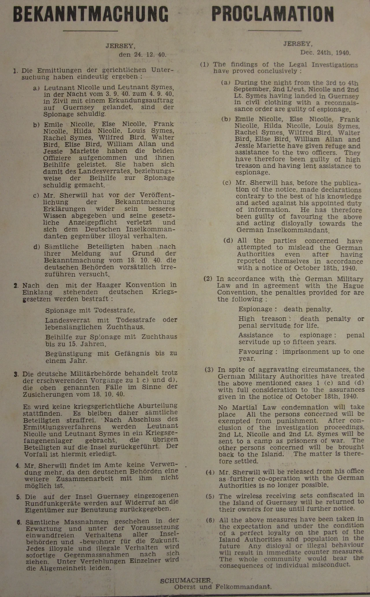 German decree from Occupation of Jersey