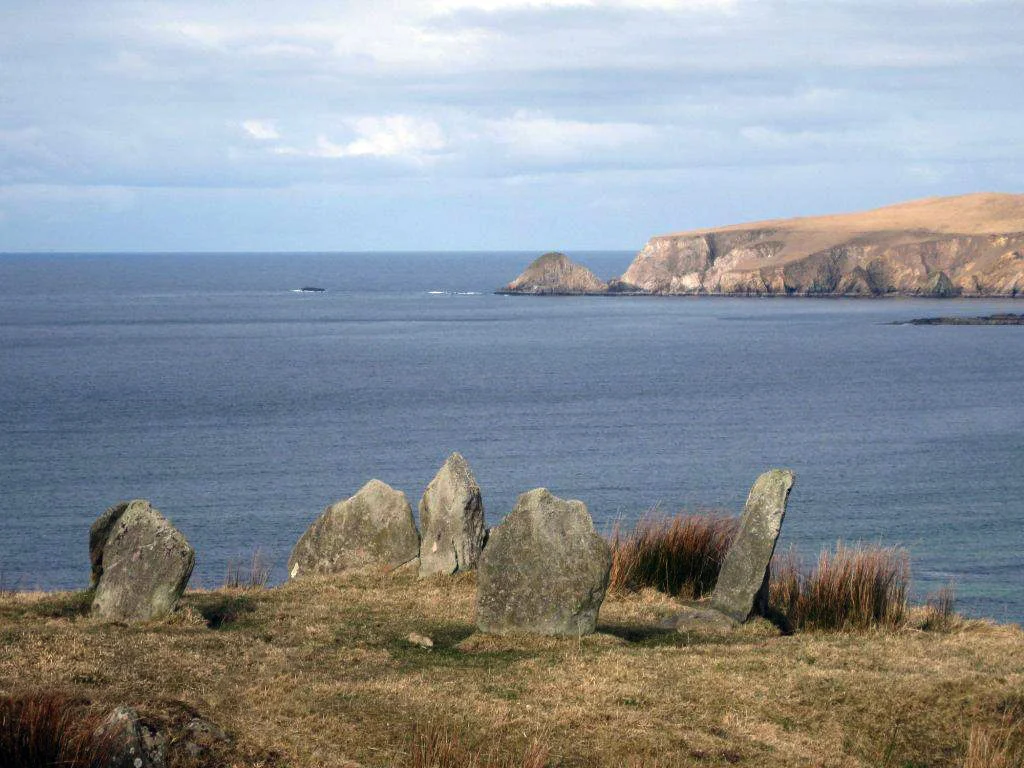 Glengad stone circle overlooking Broadhaven Bay, Kilcommon, Erris, North Mayo, Ireland
