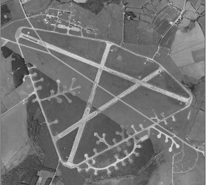Aerial photograph of RAF Davidstow Moor Airfield, England.