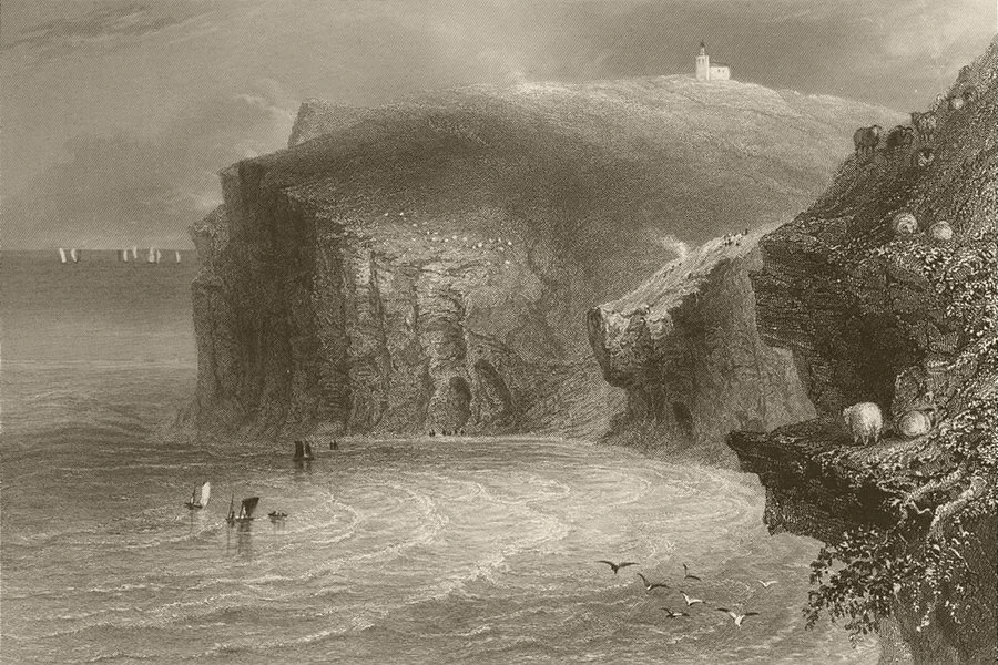 St Bees head and lighthouse, engraving 1842 by WH Bartlett