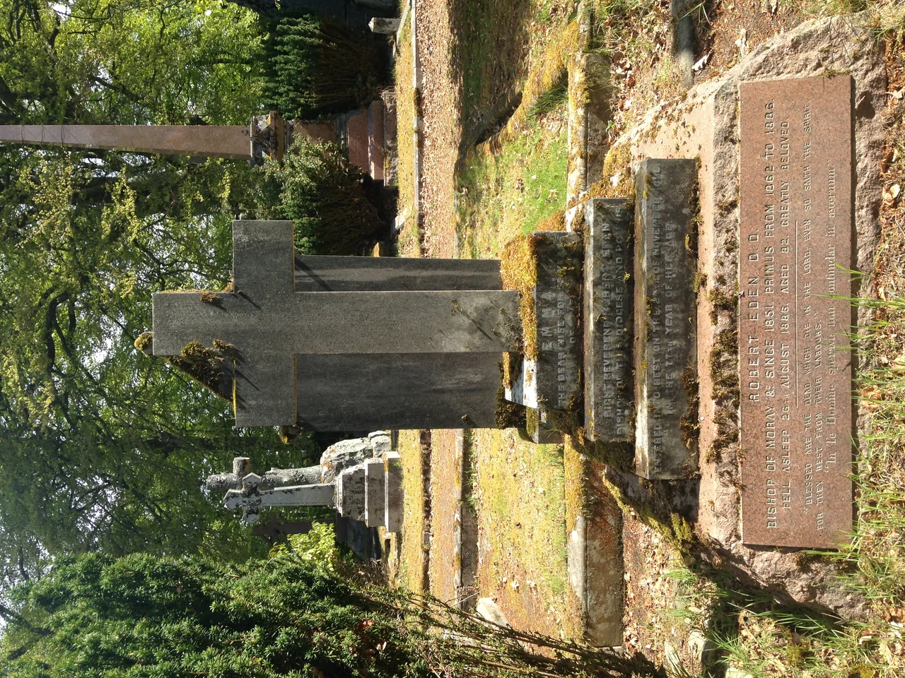 The grave site of Robert Eden, Bishop of Moray, Ross and Caithness and Primus of the Scottish Episcopal Church at the Tomnahurich cemetery in Inverness