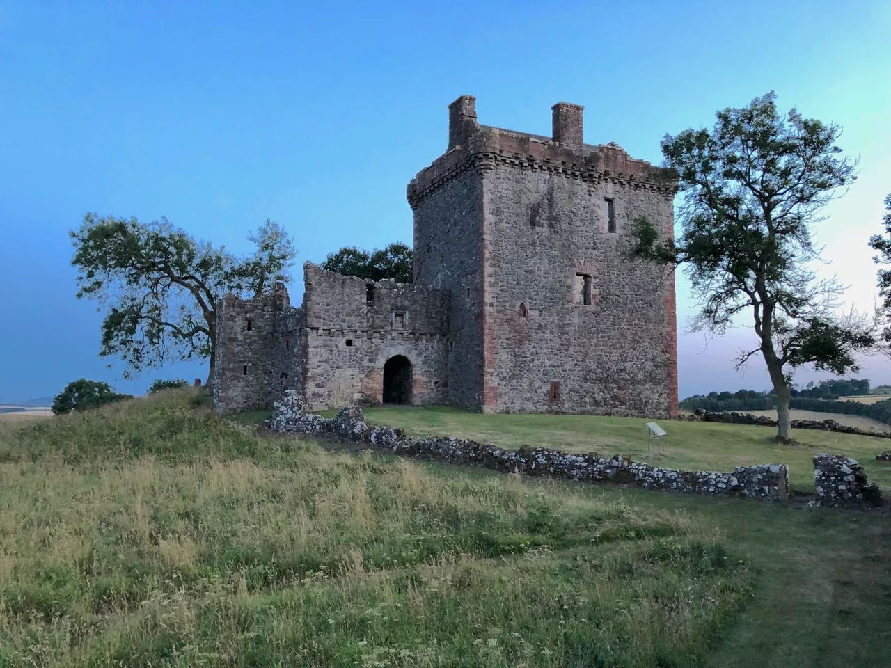Balvaird Castle in Perth & Kinross at sunset, from the pleasance.