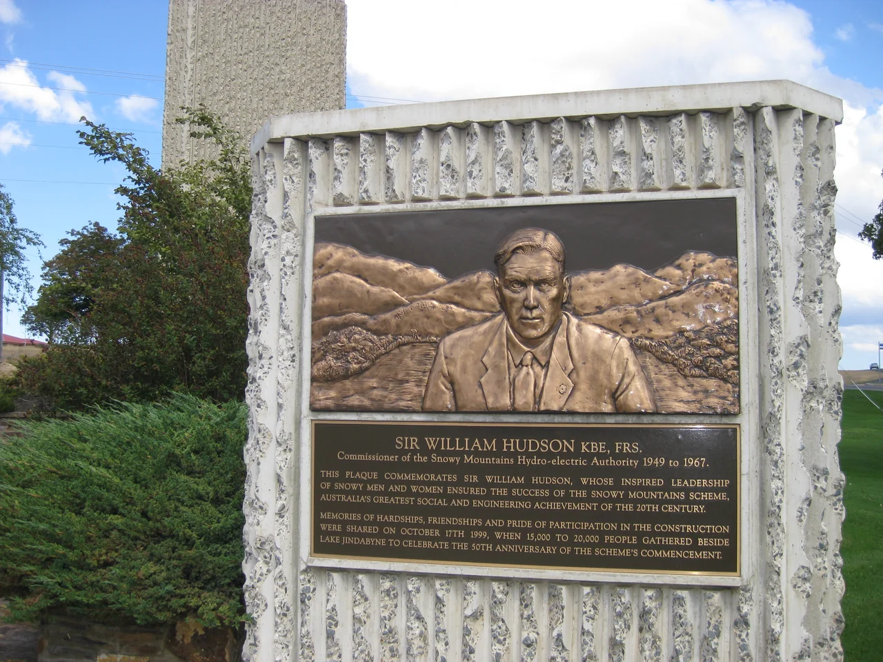 William Hudson KBE FRS Commissioner Snowy Mountains Hydro electric Authority 1949-1967
Plaque Cooma Visitors Centre NSW Australia