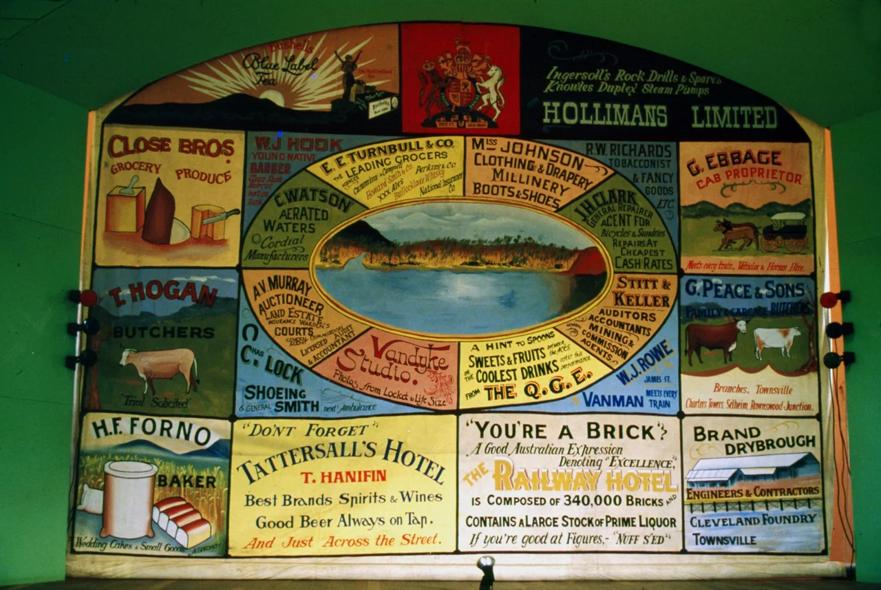 Snapshot of an elaborate stage backdrop in the School of Arts building at Ravenswood North Queensland 1985