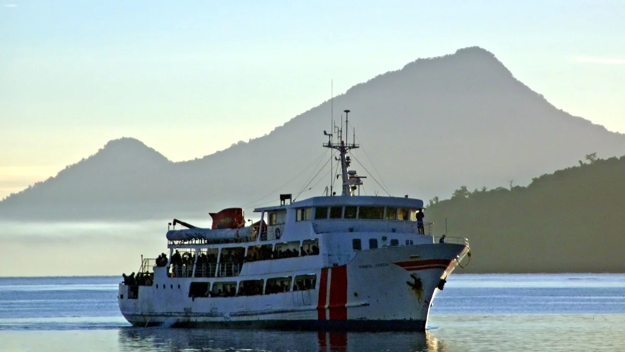 The Rabaul Queen Ferry arriving in Kimbe Port, West New Britain, Papua New Guinea