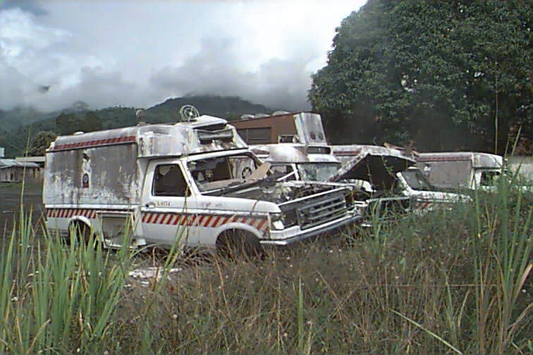 Ambulances in Arawa, 1998 destroyed in conflict.