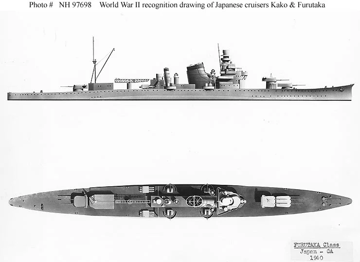 World War II era recognition drawings, showing the ships as they were after their late 1930s modernization.