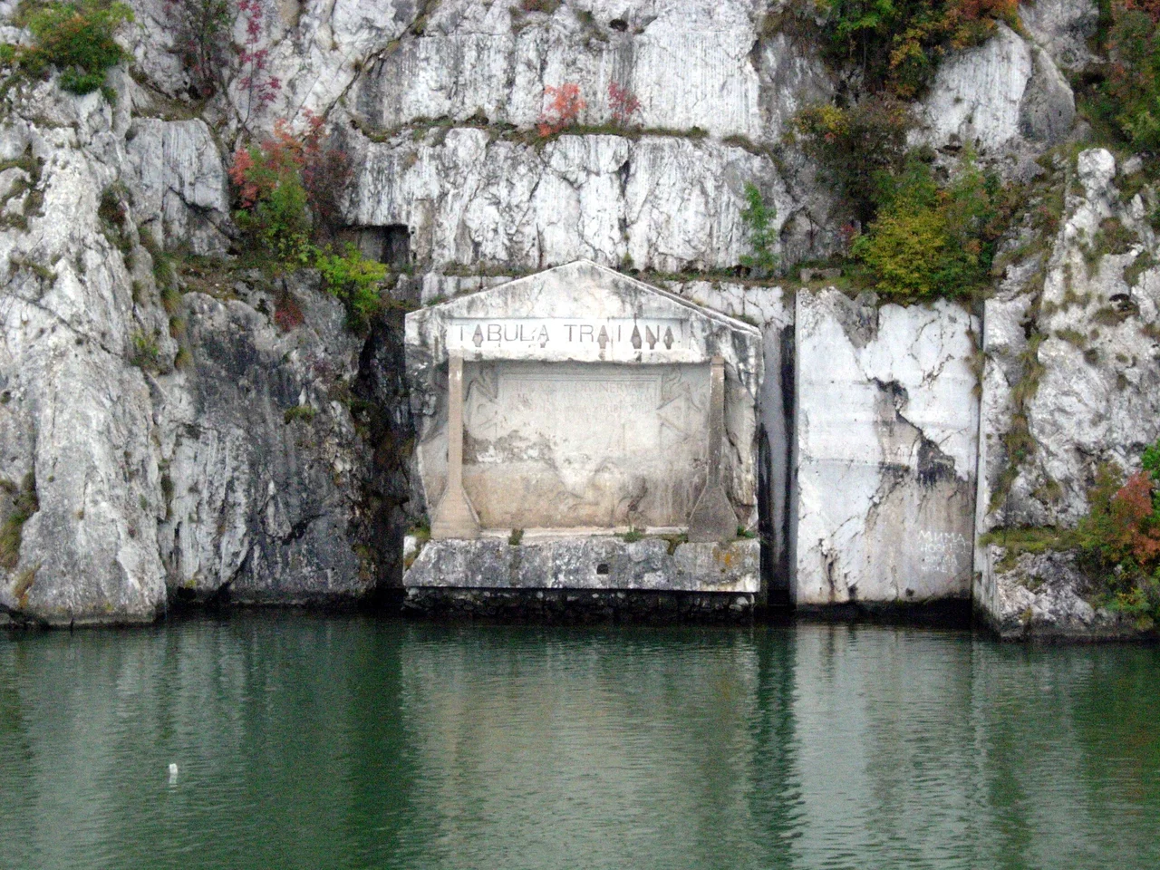 Photo of the Tabula Traiana plaque that is found in the Iron Gate gorge of the Danube on the Serbian coast. Was erected to commemorate the defeat of the Dacian kings by the Romans