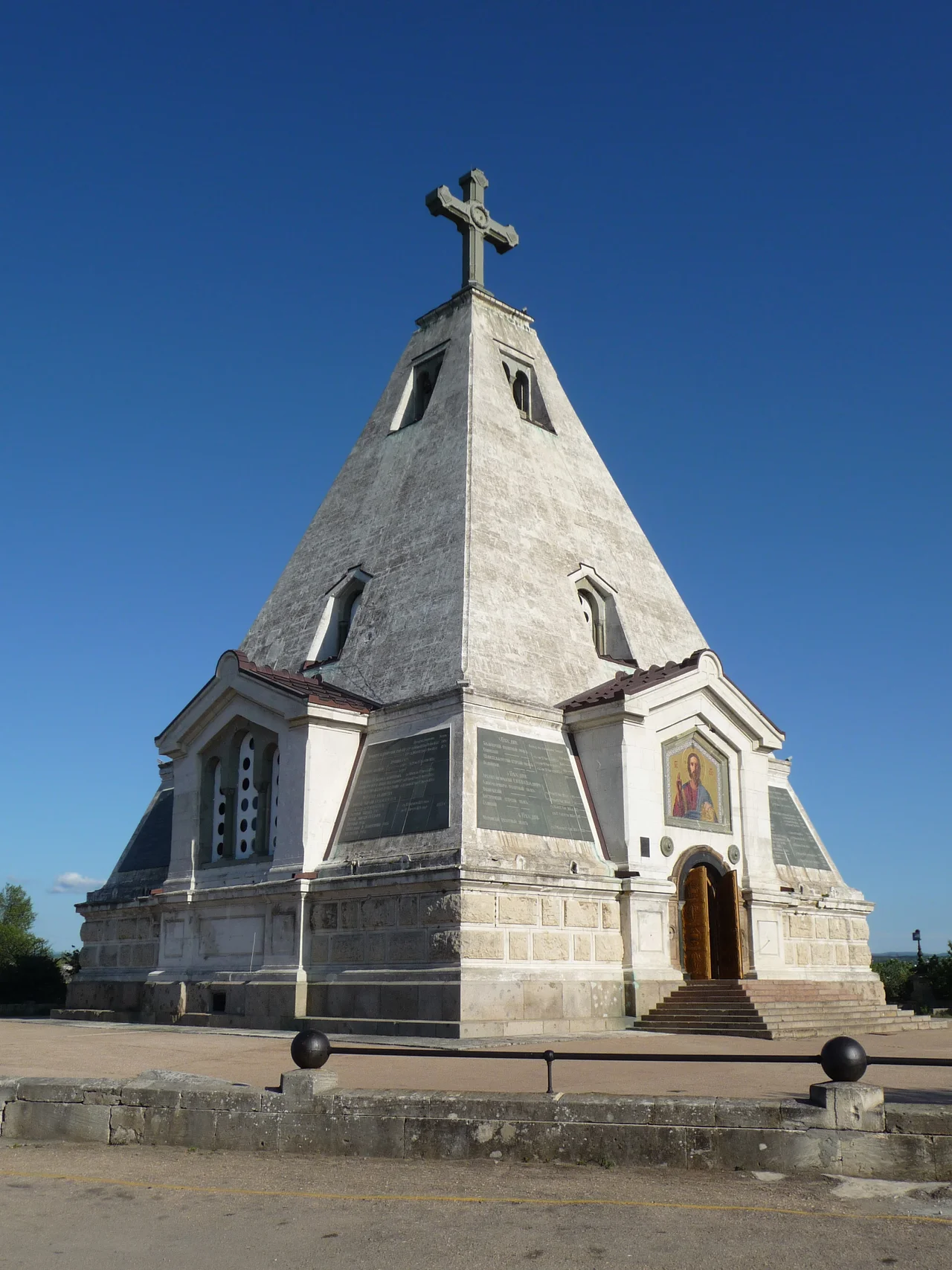 Saint Nicholas church at the Brotherhood cemetery 1854-1855. Sevastopol. On stone plates list of Russian regiments and number of the fallen soldiers are written. This church has been built in 1870. The architect is A. A. Avdeyev.