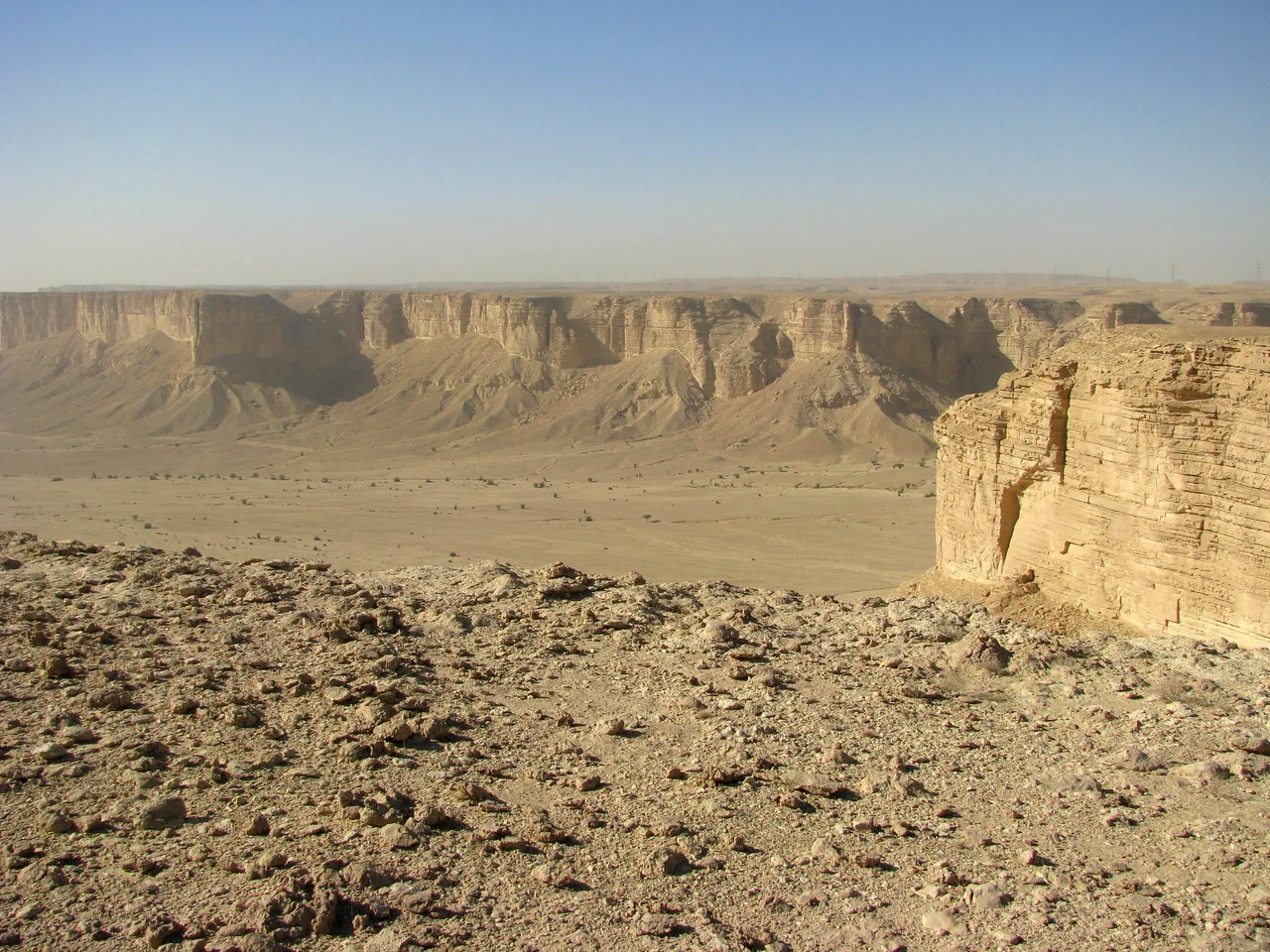 Looking north from the top of a camel trail on the Tuwaiq Escarpment near Riyadh.