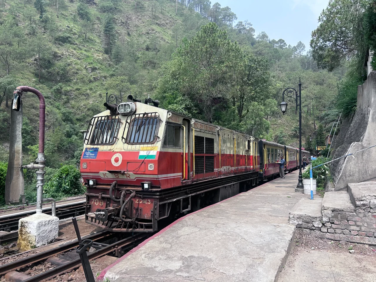 The Kalka–Shimla Railway is a narrow-gauge railway in North India which traverses a mountainous route from Kalka to Shimla. The railway was built under the direction of Herbert Septimus Harington between 1898 and 1903 to connect Shimla, the summer capital of India during the British Raj.
This image was taken on Solan Station on 13 June 2025.