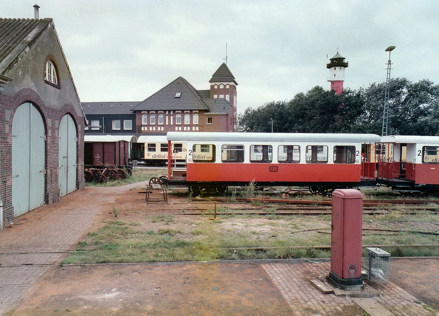 Wangerooge Island Railway: village station and tracks. Narrow gauge railway on the East Frisian island of Wangerooge off the coast of Germany.