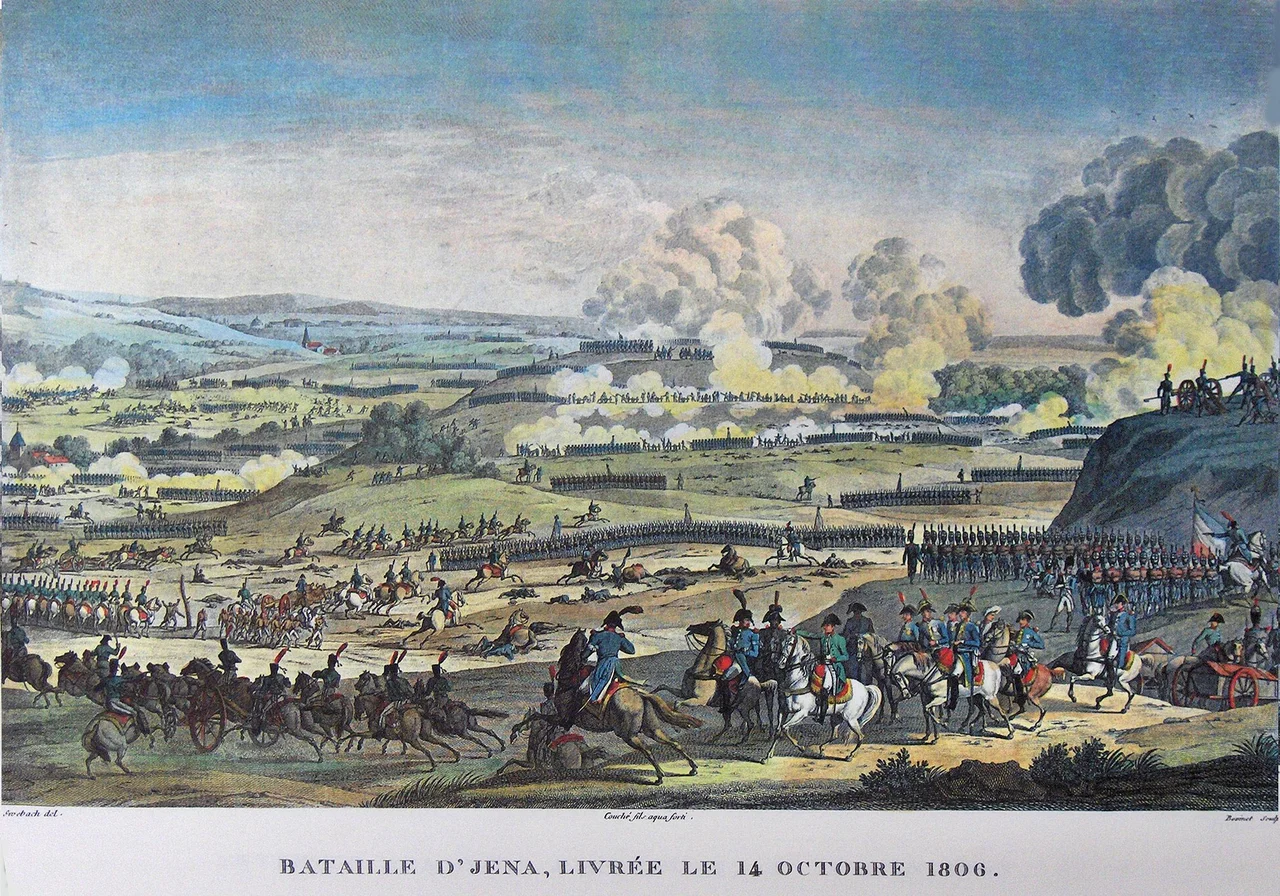 "Battle of Jena " colored litho by Antoine Charles Horace Vernet (called Carle Vernet)(1758 - 1836) and Jacques François Swebach (1769-1823)