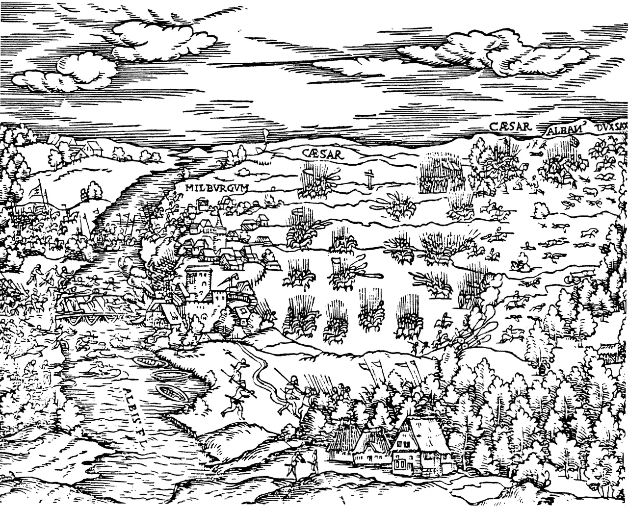 Schlacht bei Mühlberg 1547, Aus "Avila-Zuniga, Commentariorum de bello... Antwerpen 1550