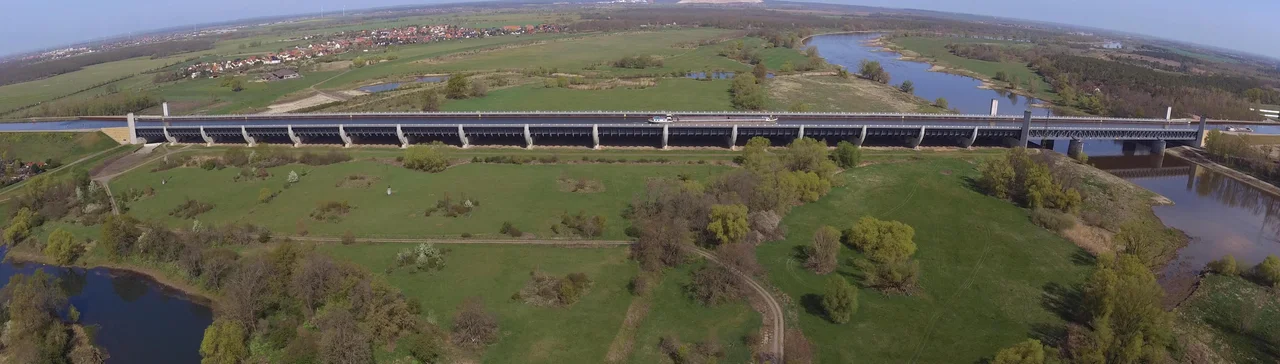 An aerial view of the Kanalbrücke Magdeburg near Hohenwarthe, Germany