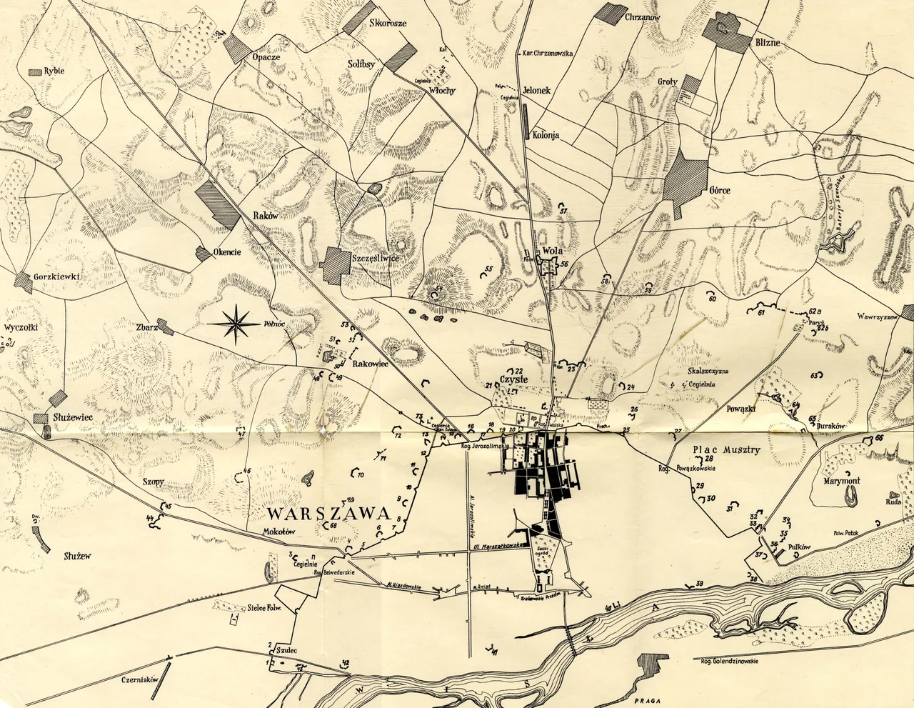 A 19th century plan of Polish fortifications built around the city of Warsaw during the November Uprising, prior to the Battle of Warsaw (1831)