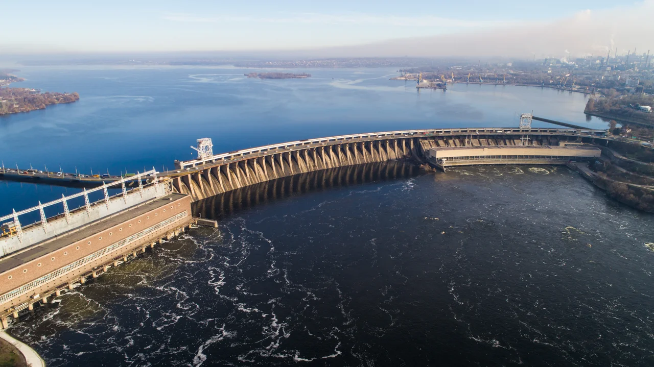Dnieper Hydroelectric Station in Zaporizhzhia, Ukraine.