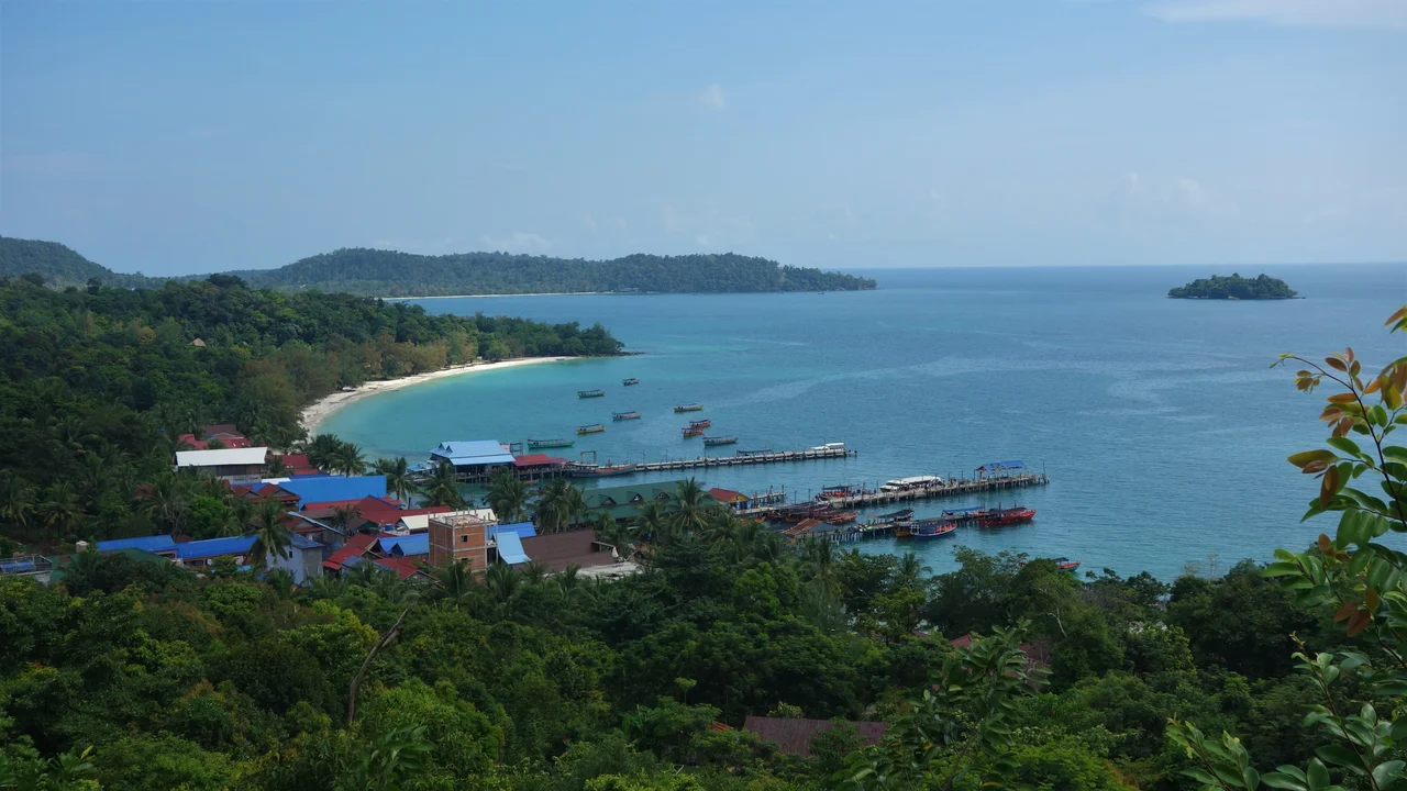 panorama image of Koh Rong Sanloem's,west coast shot from the light-house in the south of the island, Cambodia 2014