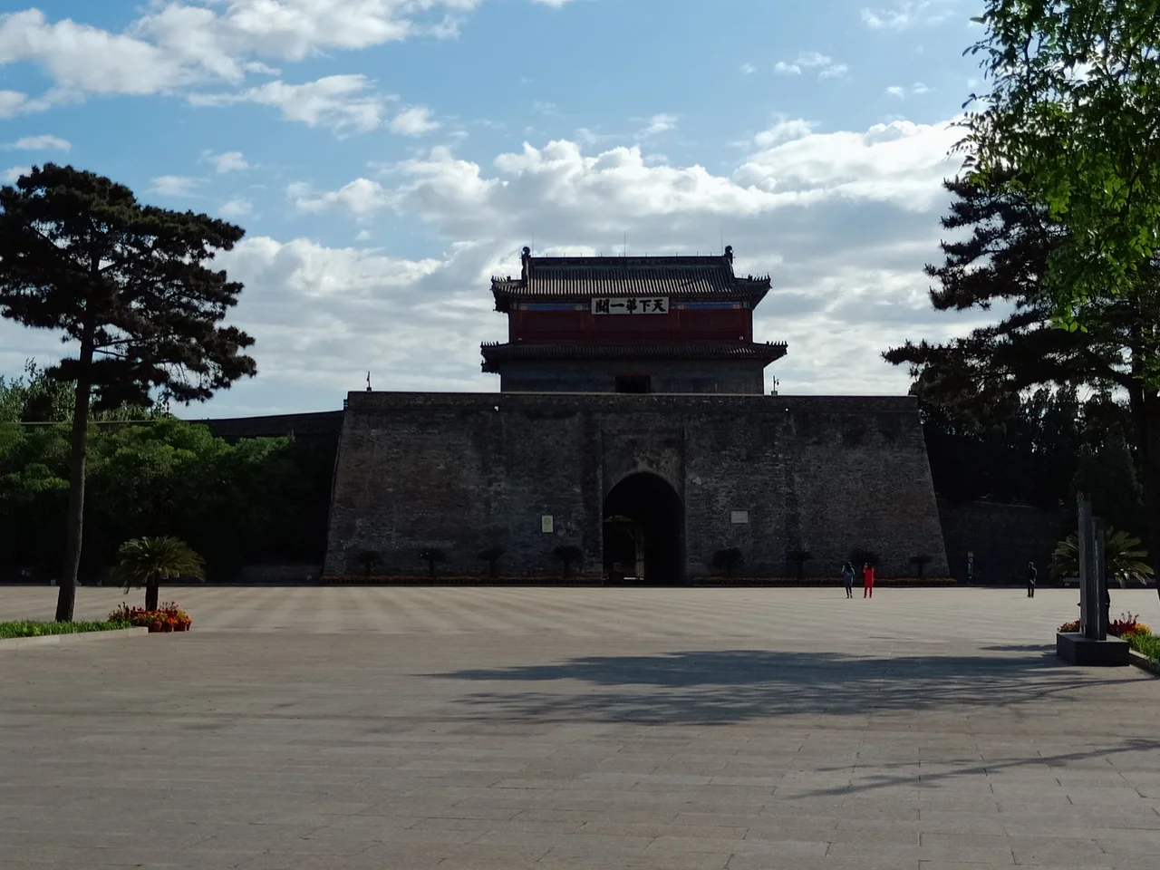 The end of the Great Wall of China where it meets the ocean, in Shanhaiguan, China