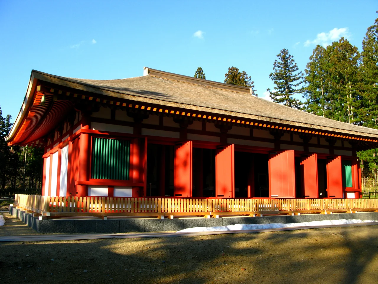 Restored Kondo (main hall) at the historic site of Enichiji temple in Bandai Town, Fukushima Prefecture, Japan